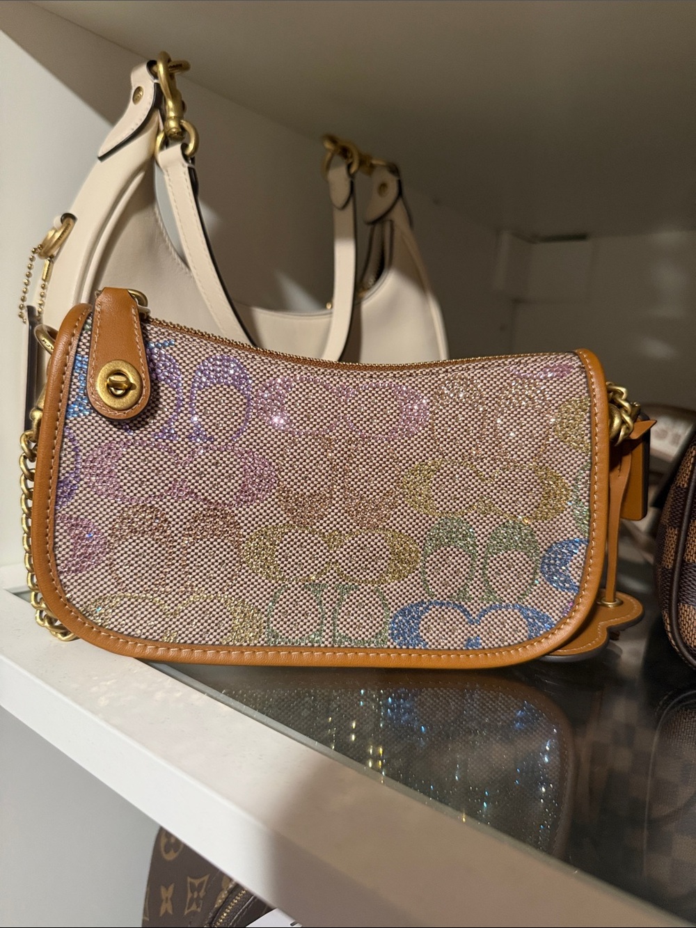 Coach Multicolor Signature Crossbody with Tan Leather Trim